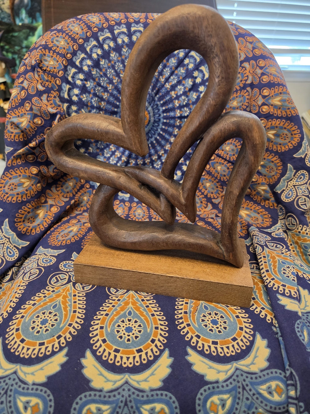 Handcarved Brown Wooden Heart Sculpture - Home Art